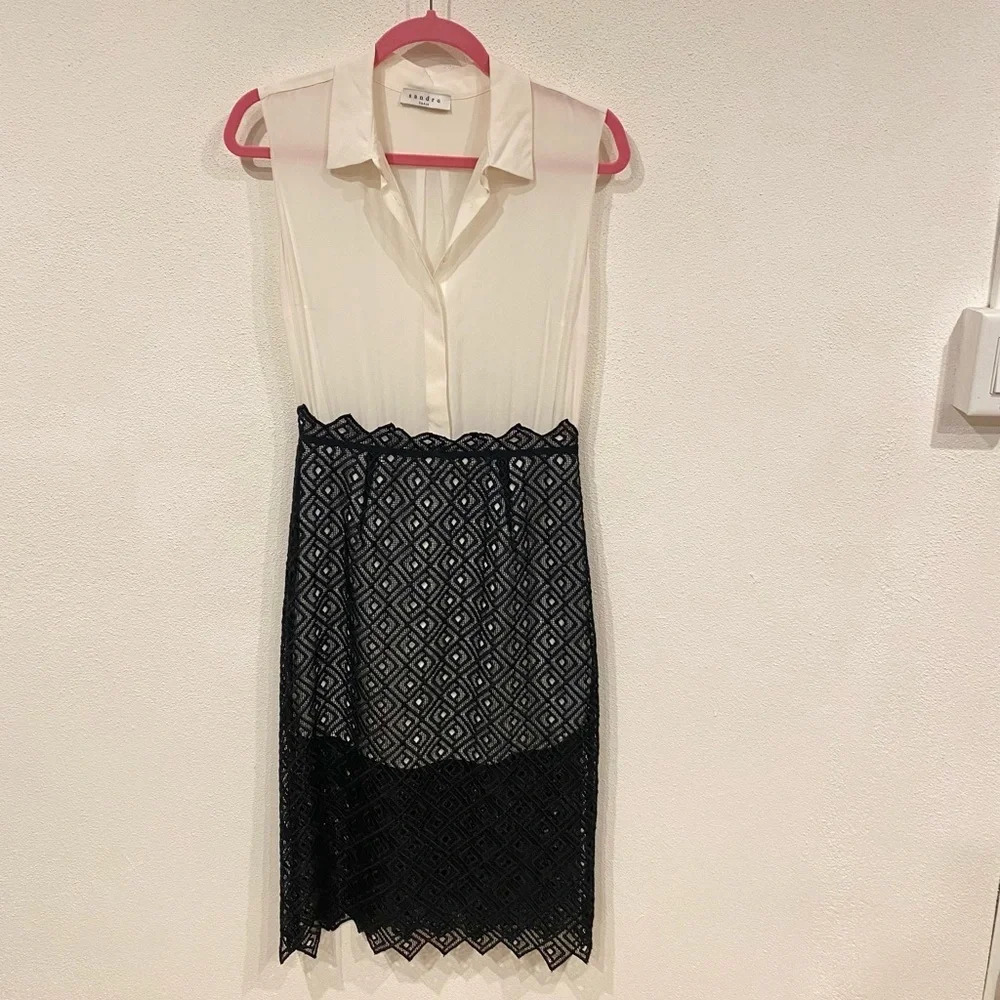 Sandro Lace Overlay Midi Dress Size 2 EUC - Picture 2 of 5